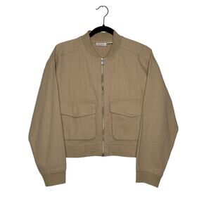 Cropped Utility Jacket Tan Zip Front 100% Cotton Size M